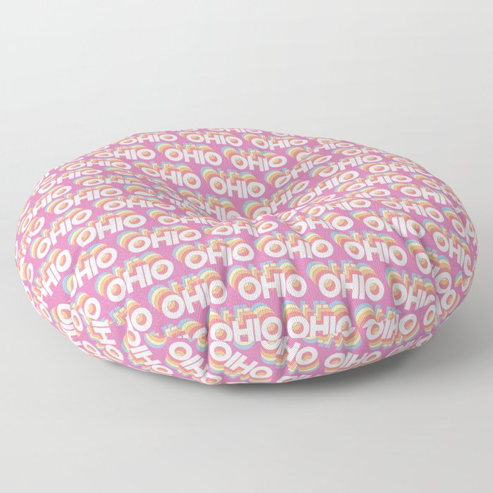 Ohio, USA Trendy Rainbow Text Pattern (Pink) Floor Pillow