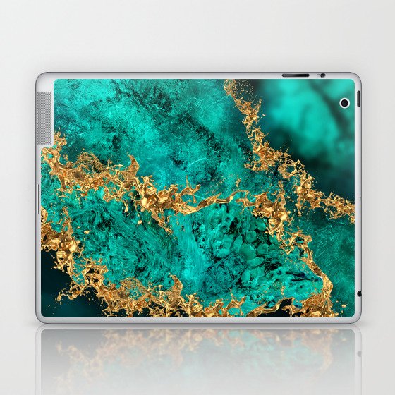 Emerald Jade Gold Splatter Abstract Laptop & iPad Skin
