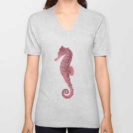 Seahorse - aqua and red 2 V Neck T Shirt