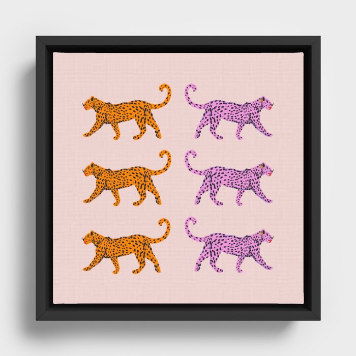 Pink and orange symmetrical tiger  Framed Canvas