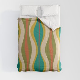 Mid-Century Modern Hourglass Abstract Pattern in Turquoise Teal, Orange, Mustard, Olive, and Mid Mod Beige Comforter