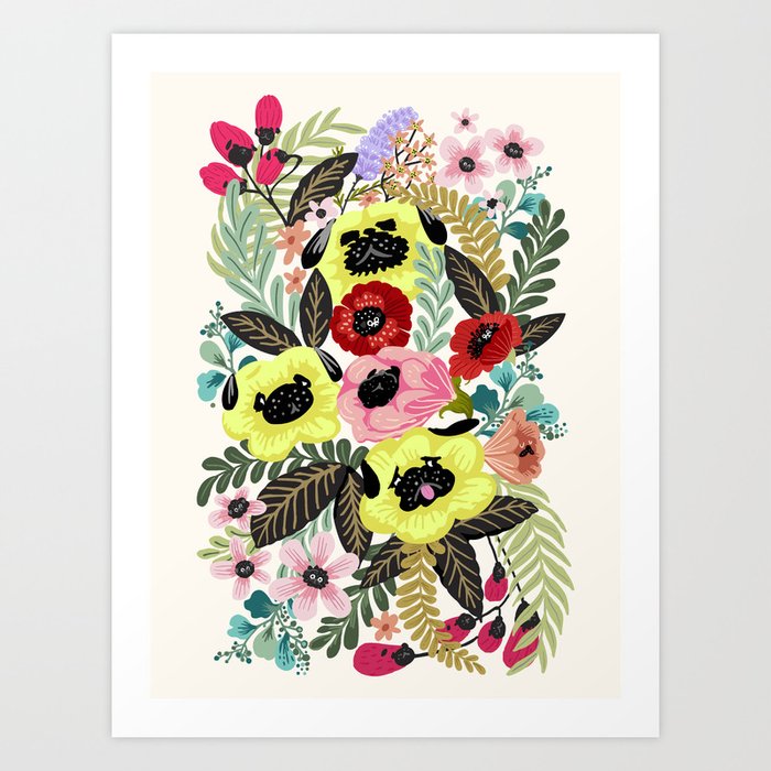 Flower Pugs Art Print