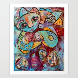 In Bed With Pets Art Print