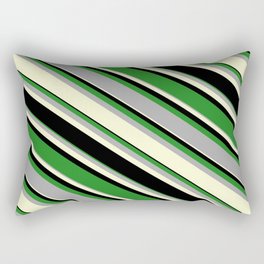 [ Thumbnail: Forest Green, Dark Grey, Light Yellow, and Black Colored Pattern of Stripes Rectangular Pillow ]