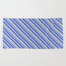 [ Thumbnail: Royal Blue and Grey Colored Pattern of Stripes Beach Towel ]