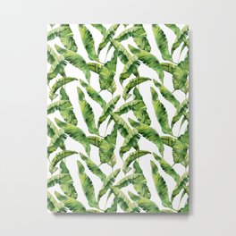 Tropical Summer Banana Leaf Botanical Pattern Metal Print | Sumer, Simple, Leaf, White, Jungle, Tropical, Summer, Flora, Green, Minimal 