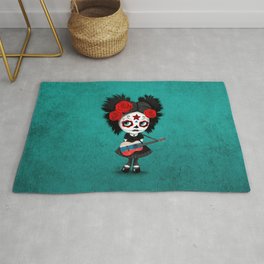 Day of the Dead Girl Playing Russian Flag Guitar Rug