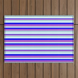 [ Thumbnail: Blue, Orchid, Light Blue & Light Cyan Colored Pattern of Stripes Outdoor Rug ]