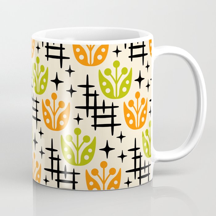 Mid Century Modern Space Flower Pattern Orange and Chartreuse Coffee Mug