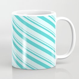 [ Thumbnail: Turquoise and Light Cyan Colored Lined/Striped Pattern Coffee Mug ]