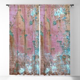 Abstract turquoise flowers on colorful rusty background Blackout Curtain