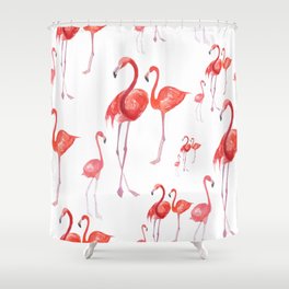 Seamless watercolor pattern with flamingos family Shower Curtain