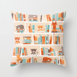 Library cats Throw Pillow