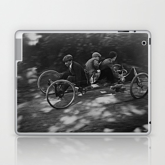 Vintage Bicycle Built for Three Racing black and white photograph - photography - photographs Laptop & iPad Skin