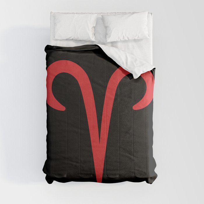 Aries the Ram Zodiac Red on Black Comforter