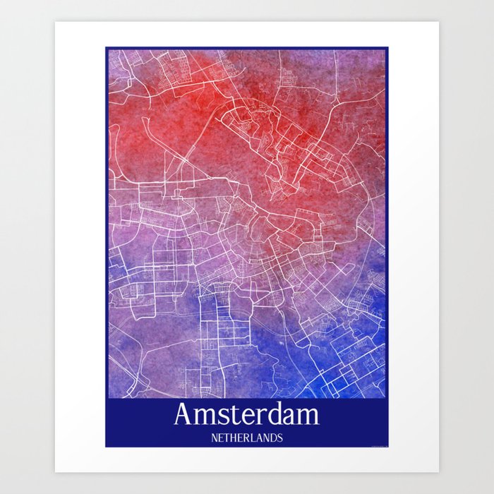 Amsterdam city map in watercolor Art Print