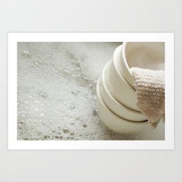 Doing dishes Art Print | White, Washing, Kitchen, Suds, Chores, Sink, Dishes, Soap, Bowls, Domestic 