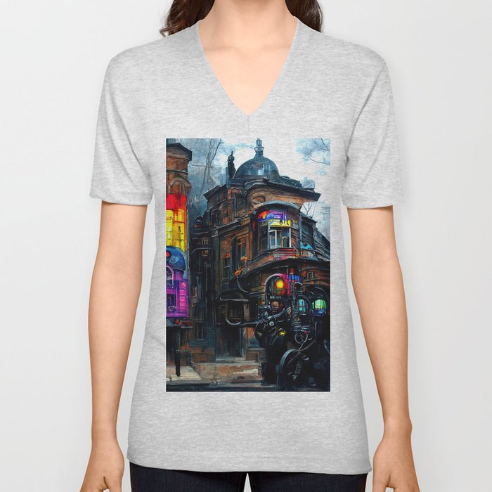Victorian Steampunk City V Neck T Shirt