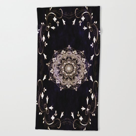 Glowing Serenity Blue White Flower Mandala Beach Towel