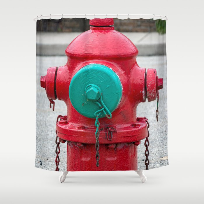 TCIW Red Fire Hydrant Traverse City Iron Works Shower Curtain