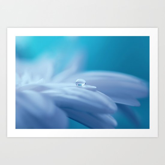 Lonely droplet on a daisy in blue on #Society6 Art Print