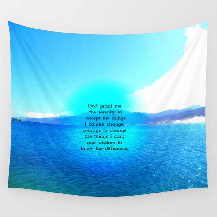 Serenity Prayer With Blue Ocean and Amazing Sky Wall Tapestry