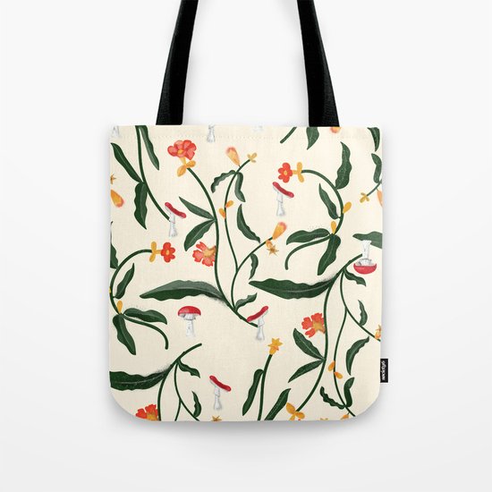 Mushrooms and Flowers Hanging Out Tote Bag