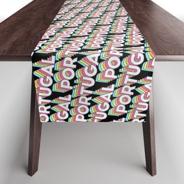 Portugal Trendy Rainbow Text Pattern (Black) Table Runner