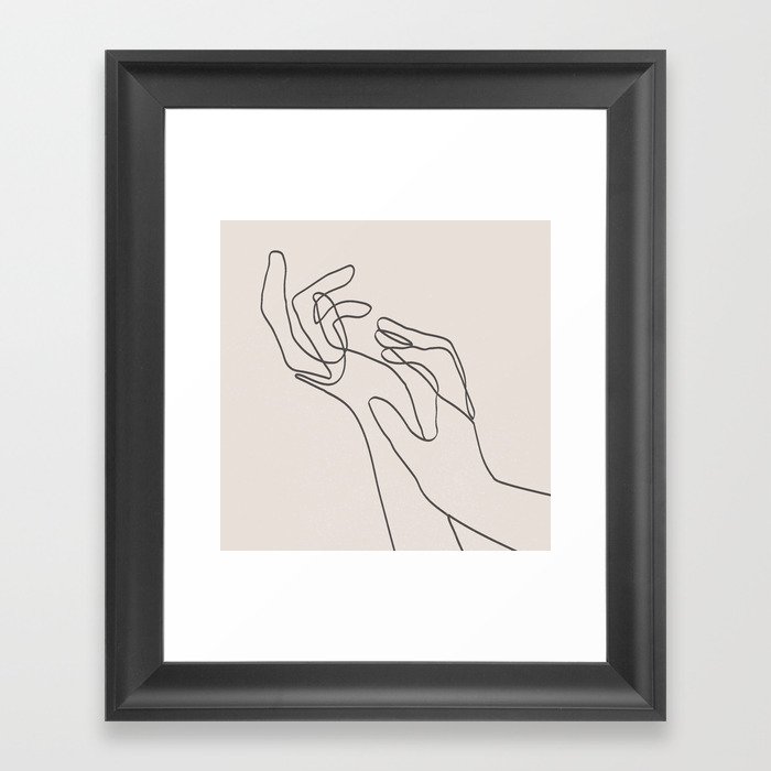 Women's Hands I Line Art (Beige) Framed Art Print