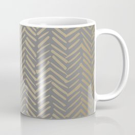 Herringbone, Boho, Mudcloth Pattern, Grey and Gold Coffee Mug | Bathroom, Striped, Aesthetic, Lines, Boho, Geometric, Grey, Xmas, Bedroom, Fab 