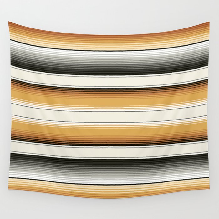Navajo White, Gray, Black and Amber Brown Southwest Serape Blanket Stripes Wall Tapestry
