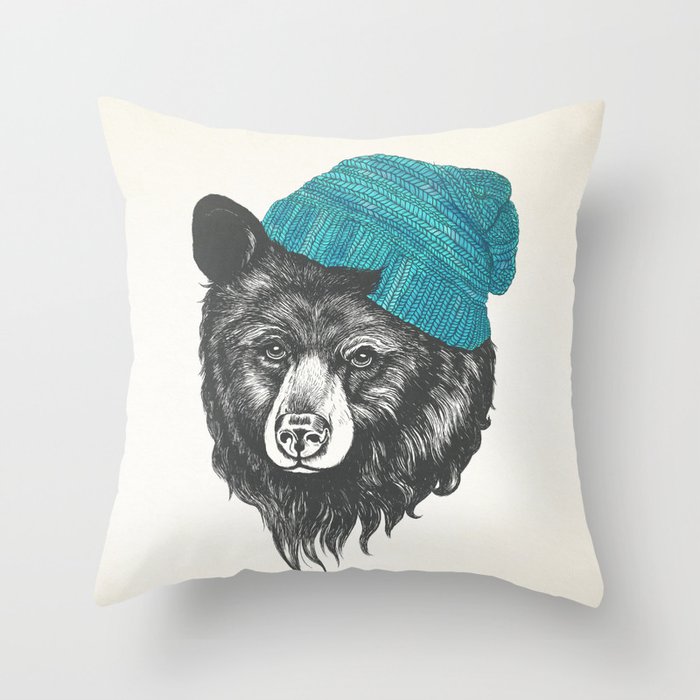 bear in blue Throw Pillow