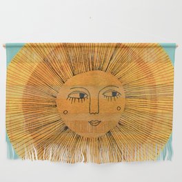 Sun Drawing Gold and Blue Wall Hanging