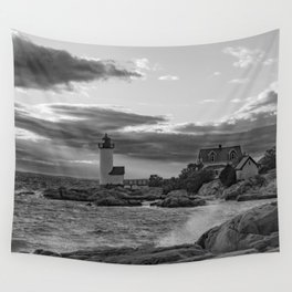 Annisquam Lighthouse Black and white Wall Tapestry
