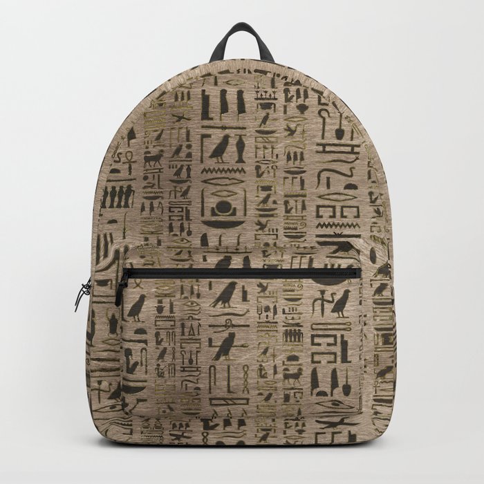 Egyptian hieroglyphs on wooden texture Backpack by Creativemotions Society6