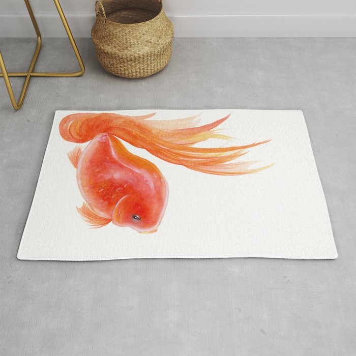 Goldfish , Gold Fish, Yellow Goldfish , watercolor painting by Suisai Genki Rug