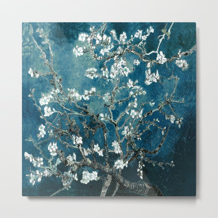 Van Gogh Almond Blossoms : Dark Teal Metal Print