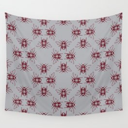 Nature Honey Bees Bumble Bee Pattern Red Gray Grey Wall Tapestry