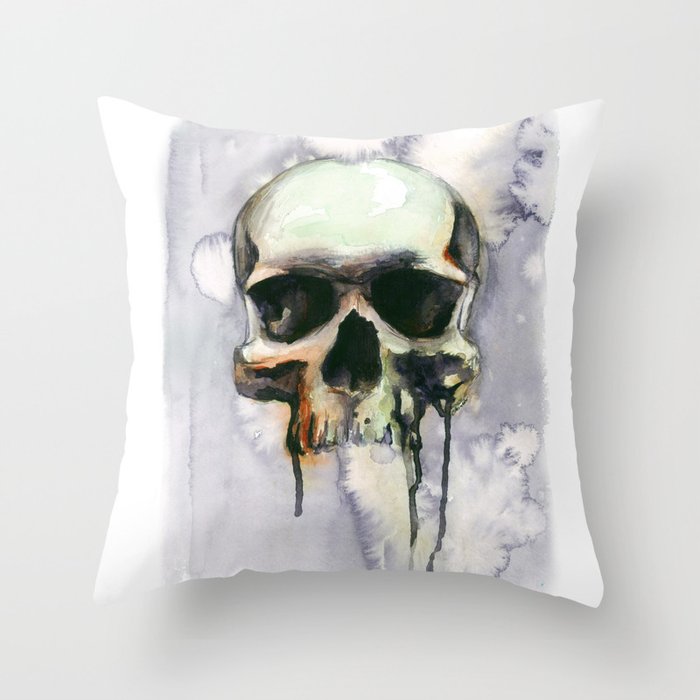 Dark Drippy Skull Throw Pillow