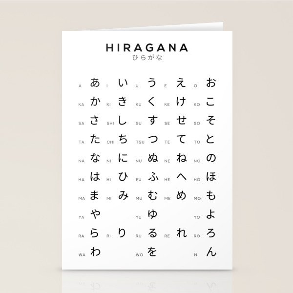 Japanese Hiragana Alphabet Chart White Stationery Cards by Typelab