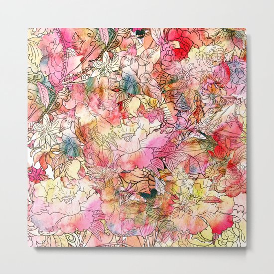 Summer Flowers | Colorful Watercolor Floral Pattern Abstract Sketch Metal Print