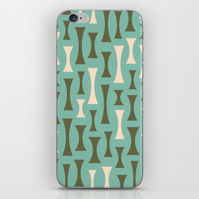 Retro Mid Century Modern Abstract Pattern 632 Turquoise Green and Beige iPhone Skin