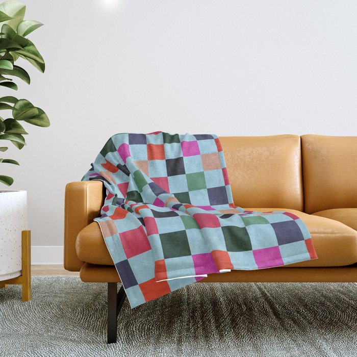 Checkerboard Checkered Checked Check Chessboard Pattern in Polychrome Multicolor Color Throw Blanket