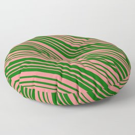 [ Thumbnail: Dark Green & Light Coral Colored Lined/Striped Pattern Floor Pillow ]
