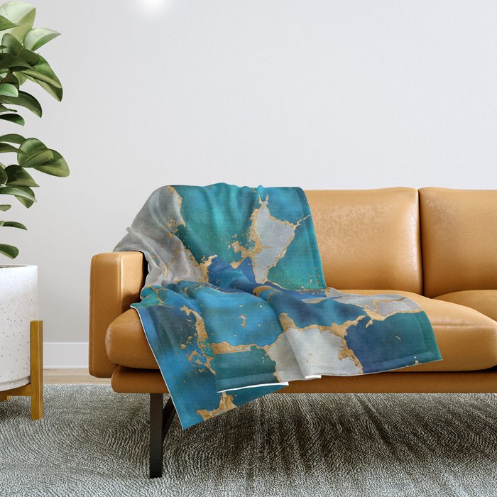 Dreamy Blue, Teal, pearl and Gold Throw Blanket