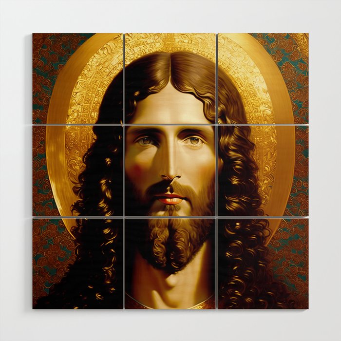 Golden Jesus portrait - classic iconic depiction Wood Wall Art