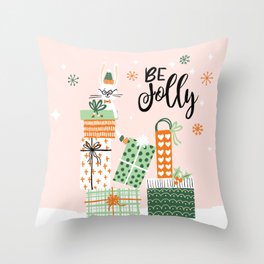 Christmas Bunny - Be Jolly Throw Pillow