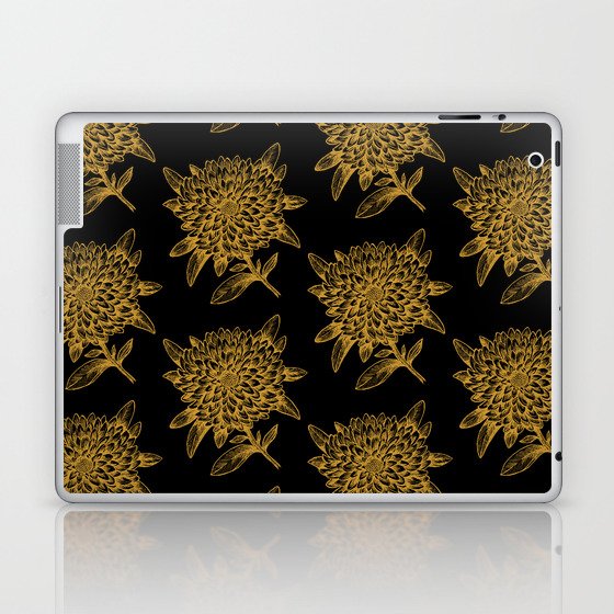 Elegant Flowers Floral Nature Black Yellow Gold Laptop & iPad Skin