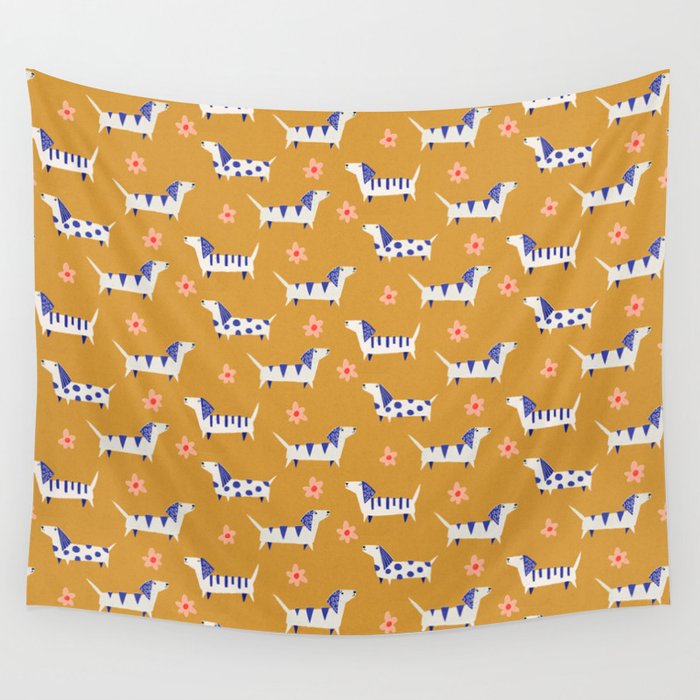 Cute Dachshund Dog pattern Wall Tapestry