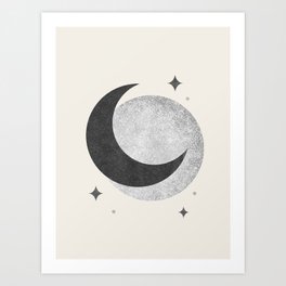 Moon Sparkle BW - Celestial Art Print